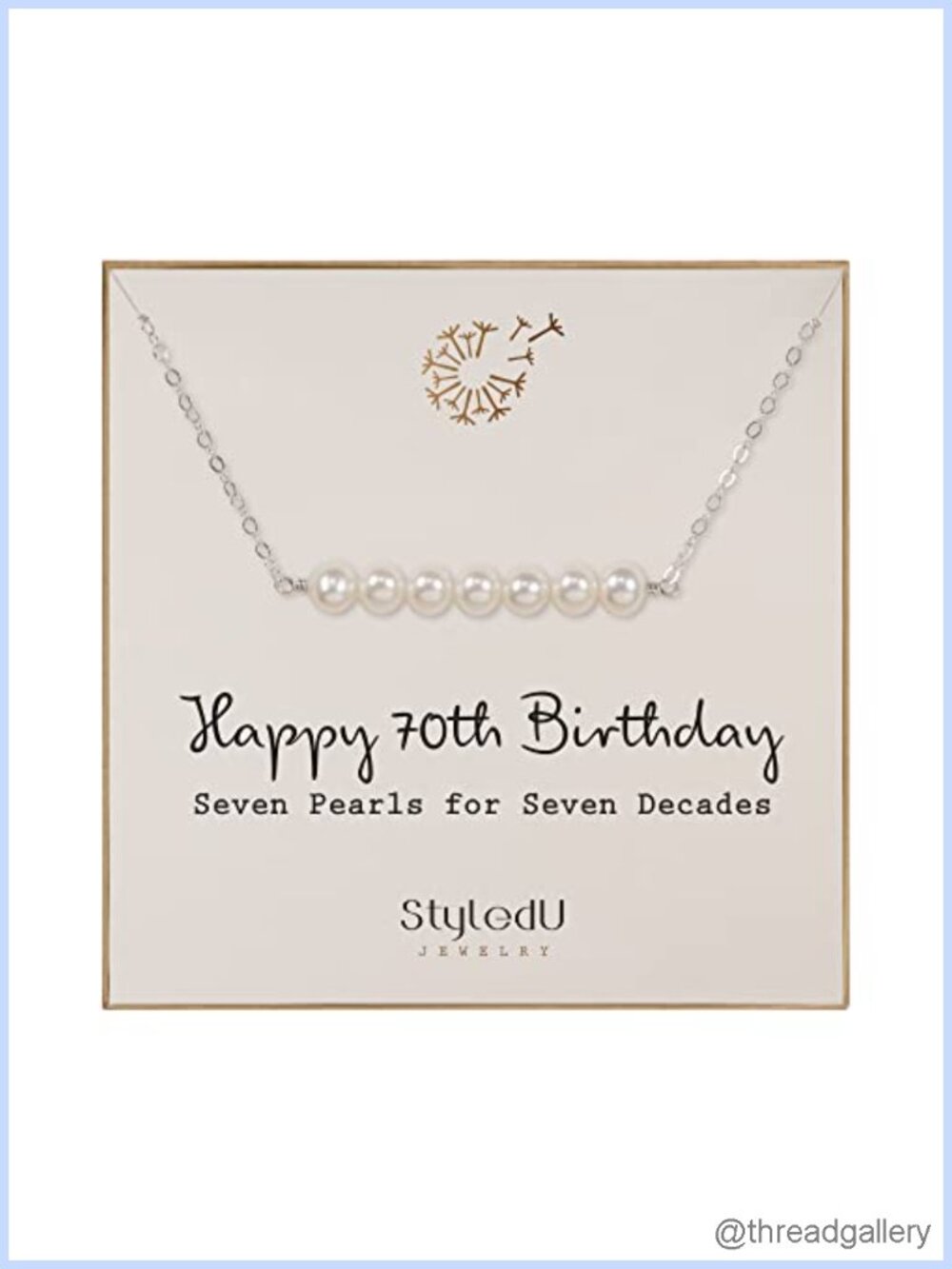 Sterling Silver Freshwater Pearl Bar Necklace 70th Birthday Gift for Her